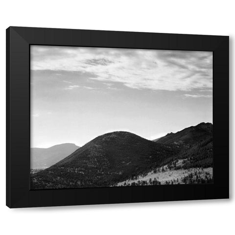 View of hill with trees, clouded sky, in Rocky Mountain National Park, Colorado, ca. 1941-1942 Black Modern Wood Framed Art Print with Double Matting by Adams, Ansel