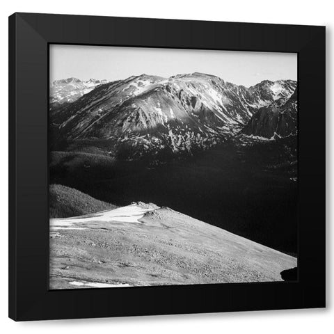 Panorama of barren mountains and shadowed valley, in Rocky Mountain National Park, Colorado, ca. 19 Black Modern Wood Framed Art Print with Double Matting by Adams, Ansel