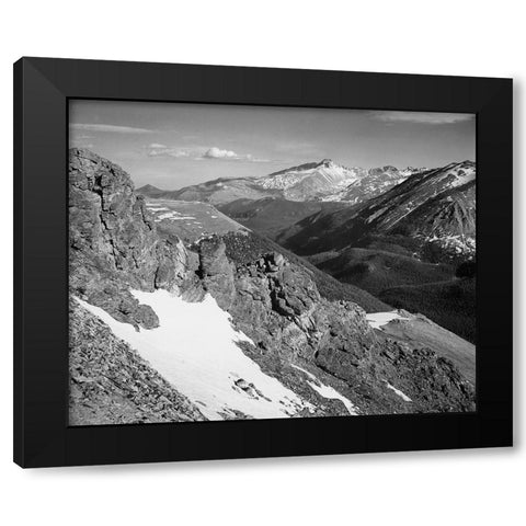 View of barren mountains with snow, in Rocky Mountain National Park, Colorado, ca. 1941-1942 Black Modern Wood Framed Art Print with Double Matting by Adams, Ansel