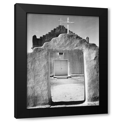 Front view of entrance, Church, Taos Pueblo National Historic Landmark, New Mexico, 1942 Black Modern Wood Framed Art Print by Adams, Ansel