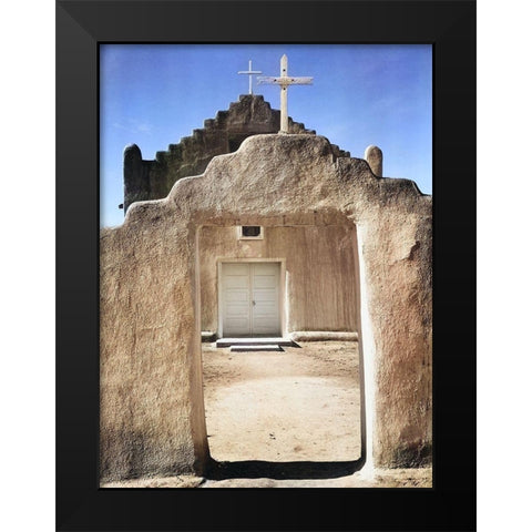 Front view of entrance-Church-Taos Pueblo National Historic Landmark Color Black Modern Wood Framed Art Print by Adams, Ansel