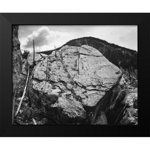 Boulder with hill in background, Rocks at Silver Gate, Yellowstone National Park, Wyoming, ca. 1941- Black Modern Wood Framed Art Print by Adams, Ansel