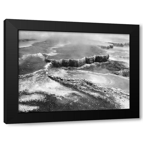 Aerial view of Jupiter Terrace, Yellowstone National Park, Wyoming ca. 1941-1942 Black Modern Wood Framed Art Print by Adams, Ansel