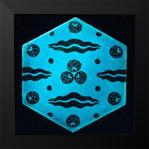 Blue Hexagonal Tile Black Modern Wood Framed Art Print by Unknown 17th Century Syrian Artisan