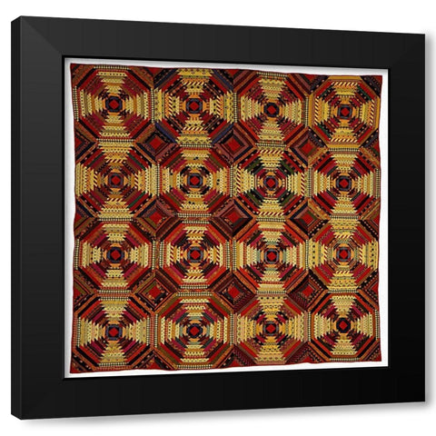 Quilt, Log Cabin Pattern, Pineapple variation Black Modern Wood Framed Art Print with Double Matting by Unknown 19th Century American Needleworker