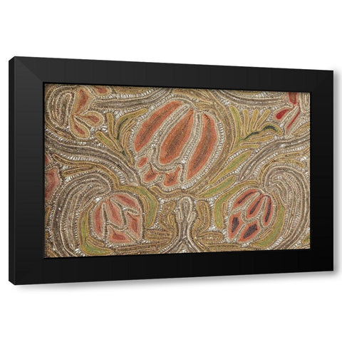 Needle Lace Flowers Black Modern Wood Framed Art Print by Unknown 17th Century European Needleworker