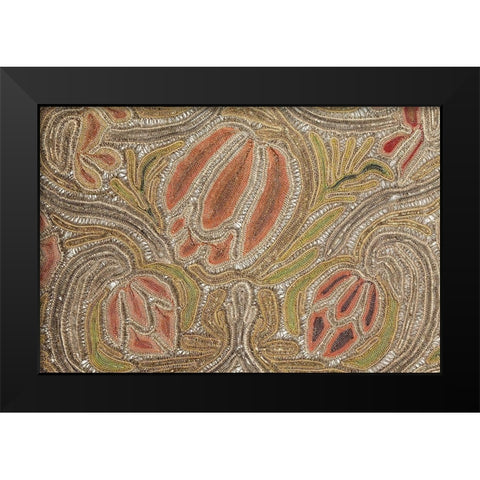 Needle Lace Flowers Black Modern Wood Framed Art Print by Unknown 17th Century European Needleworker