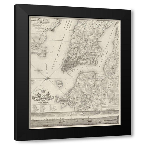Plan of the City of New York, copied from the Ratzer Map. Surveyed in the Years 1766-1767. Black Modern Wood Framed Art Print with Double Matting by New York Common Council