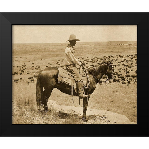 A Texas cowboy, 1907 - Sepia Black Modern Wood Framed Art Print by Smith, Erwin E.