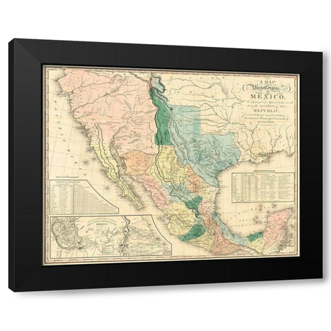 A map of the United States of Mexico : as organized and defined by the several acts of the Congress Black Modern Wood Framed Art Print with Double Matting by Tanner, Henry Schenck