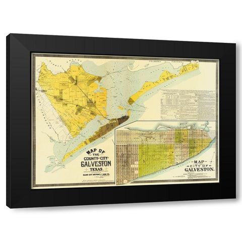 Map of the county and city of Galveston, Texas, 1891 Black Modern Wood Framed Art Print with Double Matting by Island City Abstract and Loan Co.
