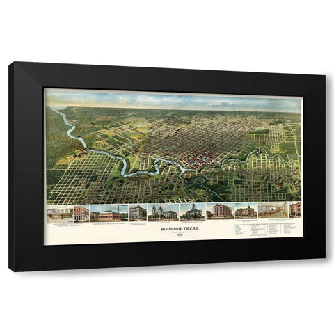 Houston, Texas, 1891 Black Modern Wood Framed Art Print with Double Matting by Unknown 19th Century Cartographer