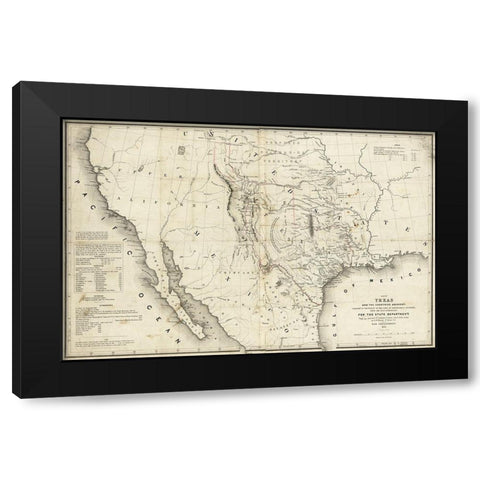 Map of Texas and the countries adjacent, 1844 Black Modern Wood Framed Art Print with Double Matting by Emory, William H.
