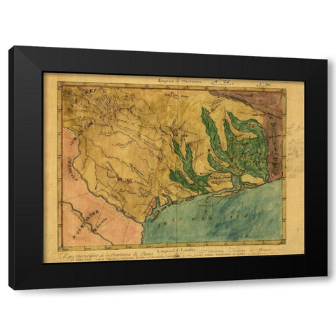 Mapa topografico de la provincia de Texas, ca 1822 Black Modern Wood Framed Art Print with Double Matting by Austin, Stephen F.