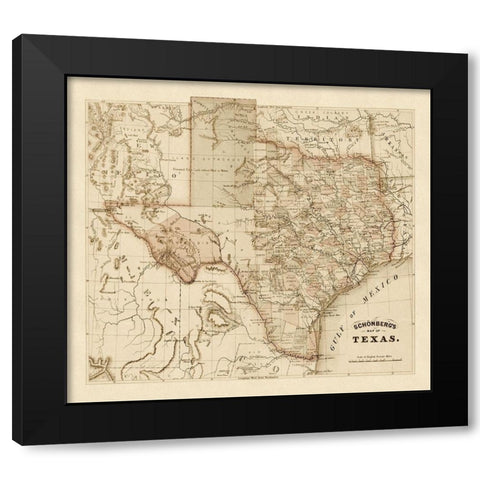 Schonbergs map of Texas, 1866 Black Modern Wood Framed Art Print with Double Matting by Schonberg & Co.