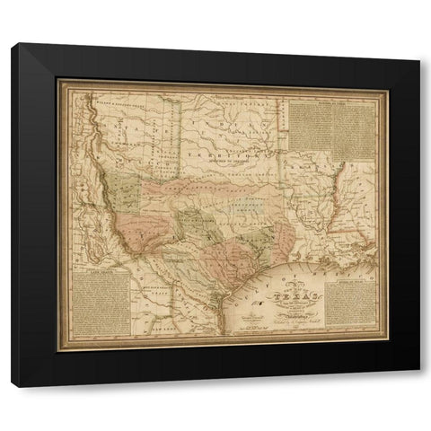 New map of Texas : with the contiguous American and Mexican states, 1835 - Decorative Sepia Black Modern Wood Framed Art Print with Double Matting by Mitchell, S. Augustus