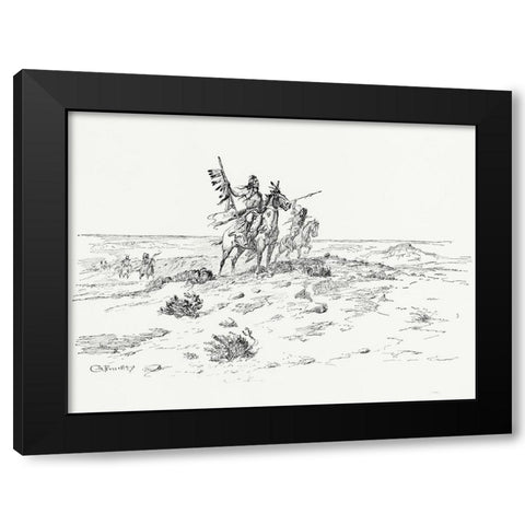 The Indian of the Plains as he was, 1899 Black Modern Wood Framed Art Print by Russell, Charles Marion
