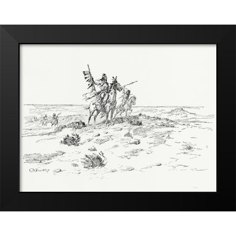 The Indian of the Plains as he was, 1899 Black Modern Wood Framed Art Print by Russell, Charles Marion