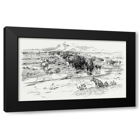 Natures Cattle, 1899 Black Modern Wood Framed Art Print by Russell, Charles Marion