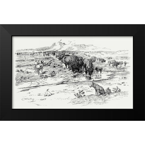 Natures Cattle, 1899 Black Modern Wood Framed Art Print by Russell, Charles Marion