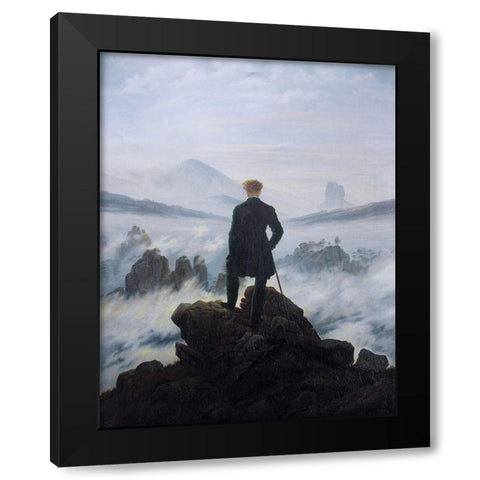 Wanderer Above the Sea of Fog Black Modern Wood Framed Art Print by Friedrich, Caspar David