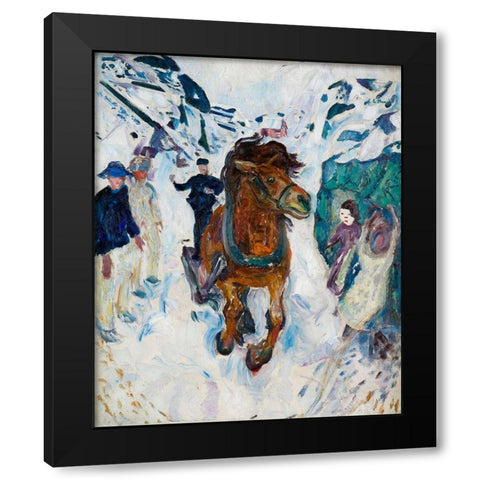 Galloping Horse, 1910-1912 Black Modern Wood Framed Art Print with Double Matting by Munch, Edvard
