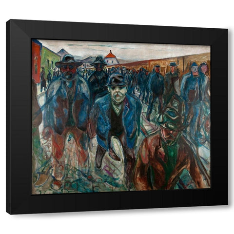 Workers on their Way Home, 1913-1914 Black Modern Wood Framed Art Print by Munch, Edvard