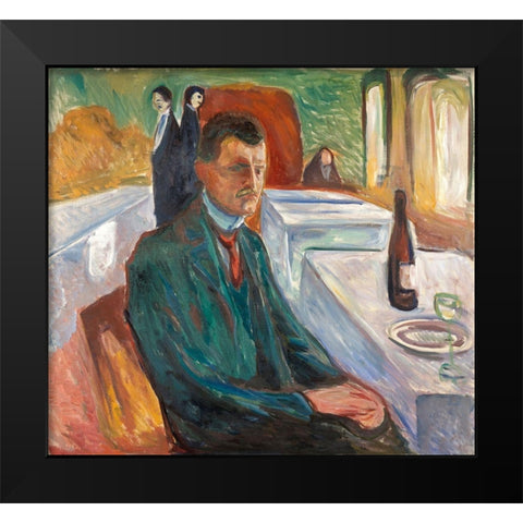 Self-Portrait with a Bottle of Wine, 1906 Black Modern Wood Framed Art Print by Munch, Edvard