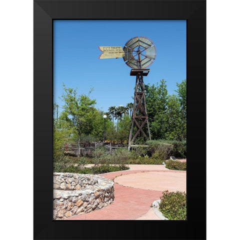 Windmill in the Will Looney Legacy Park at the Museum of South Texas History in Edinburg, TX Black Modern Wood Framed Art Print by Highmith, Carol