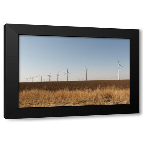 A wind-turbine farm near the city of Snyder in Scurry County, TX Black Modern Wood Framed Art Print by Highmith, Carol