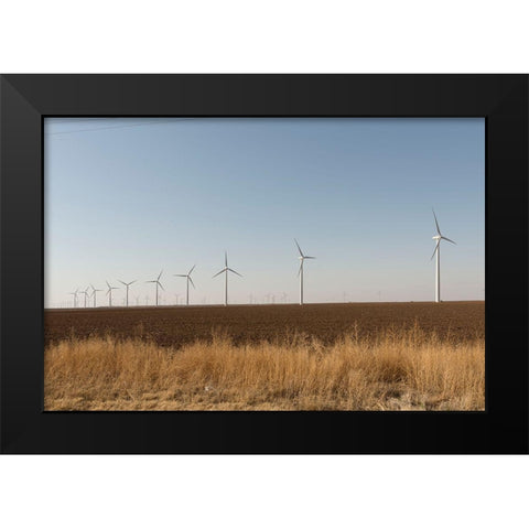 A wind-turbine farm near the city of Snyder in Scurry County, TX Black Modern Wood Framed Art Print by Highmith, Carol
