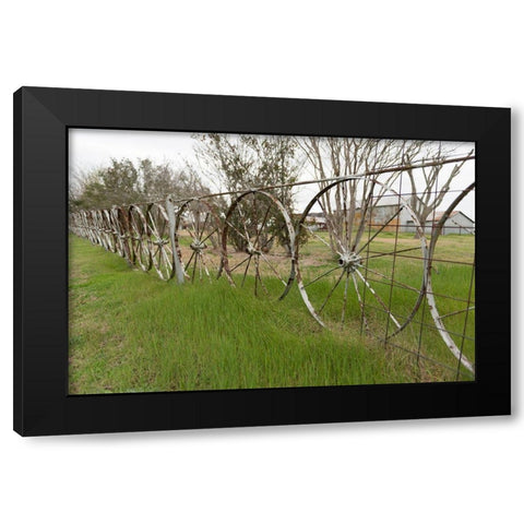 A fence made of wagon wheels near Schulenburg in Fayette County, TX Black Modern Wood Framed Art Print with Double Matting by Highmith, Carol