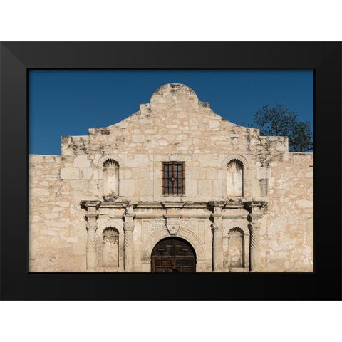 Doorway to the Alamo, an 18th-century mission church in San Antonio, TX Black Modern Wood Framed Art Print by Highmith, Carol