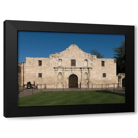 Doorway to the Alamo, an 18th-century mission church in San Antonio, TX Black Modern Wood Framed Art Print by Highmith, Carol