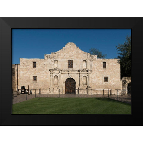 Doorway to the Alamo, an 18th-century mission church in San Antonio, TX Black Modern Wood Framed Art Print by Highmith, Carol