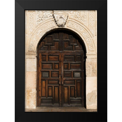 Doorway to the Alamo, an 18th-century mission church in San Antonio, TX Black Modern Wood Framed Art Print by Highmith, Carol