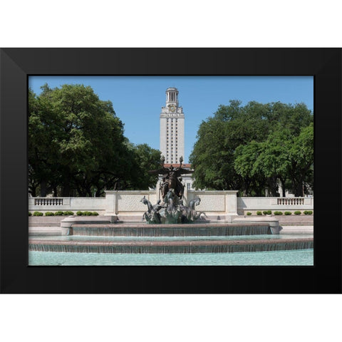 Littlefield Fountain at the University of Texas at Austin, with the historic University of Texas Tow Black Modern Wood Framed Art Print by Highmith, Carol