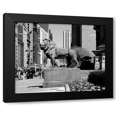 Edward Kemeys guardian lions stand before the Art Institute of Chicago Illinois Black Modern Wood Framed Art Print by Highsmith, Carol