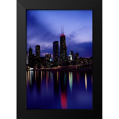 Skyline at dusk Chicago Illinois Black Modern Wood Framed Art Print by Highsmith, Carol