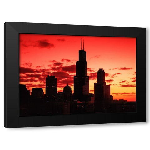 Chicago silhouette Chicago Illinois Black Modern Wood Framed Art Print with Double Matting by Highsmith, Carol