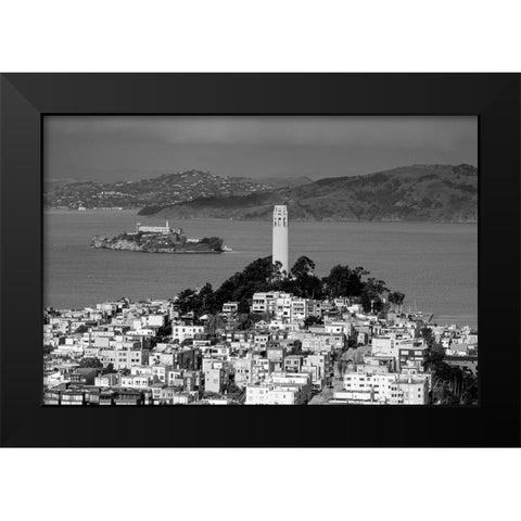 Coit Tower and Alcatraz San Francisco California Black Modern Wood Framed Art Print by Highsmith, Carol