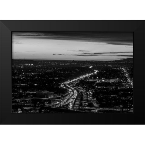 Looking north over the U.S. 101 (Hollywood) Freeway Los Angeles California Black Modern Wood Framed Art Print by Highsmith, Carol