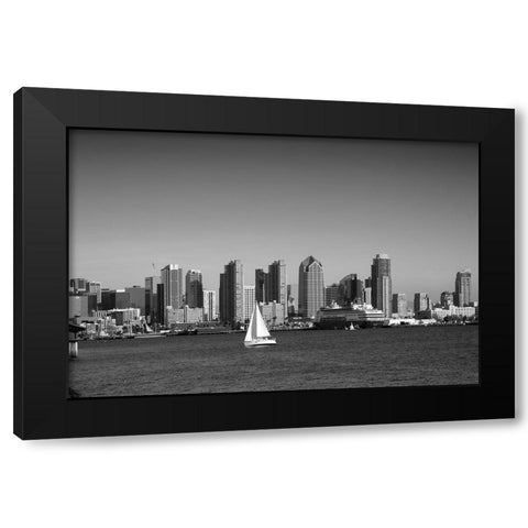 Skyline of San Diego California Black and White Black Modern Wood Framed Art Print with Double Matting by Highsmith, Carol