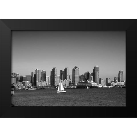 Skyline of San Diego California Black and White Black Modern Wood Framed Art Print by Highsmith, Carol