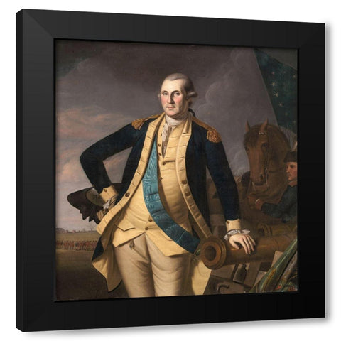 George Washington at the Battle of Princeton Black Modern Wood Framed Art Print with Double Matting by Peale, Charles Willson