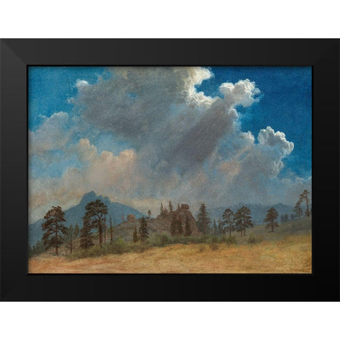 Fir Trees and Storm Clouds Black Modern Wood Framed Art Print by Bierstadt, Albert