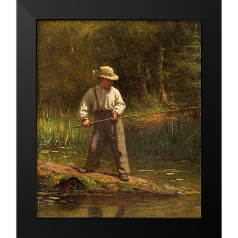 Boy Fishing Black Modern Wood Framed Art Print by Johnson, Eastman