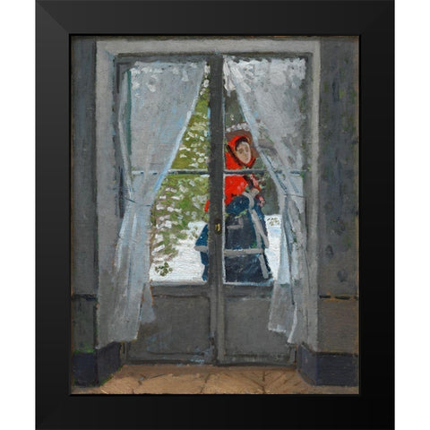 The Red Kerchief Black Modern Wood Framed Art Print by Monet, Claude