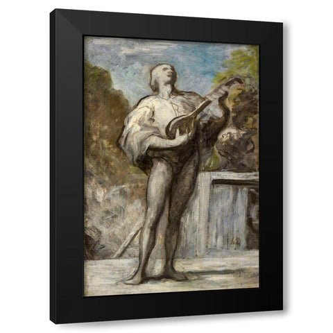 The Troubadour Black Modern Wood Framed Art Print with Double Matting by Daumier, Honore