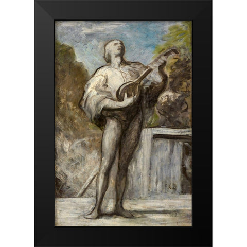 The Troubadour Black Modern Wood Framed Art Print by Daumier, Honore